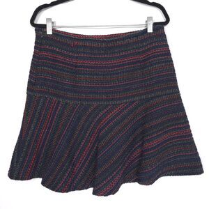CAROLL PARIS Women’s Skirt 40 US 8 WOOL Blend Flounce Hem Mini Navy Red FRANCE